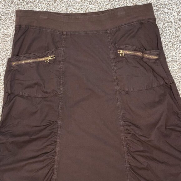 XCVI Women’s Large Cargo Midi Brown Skirt | Zipper Pockets | Gathered Detail - Picture 3 of 5